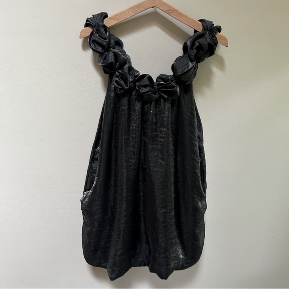 Mina UK ~ Metallic Charcoal Gray Bubble Hem Mini Rosettes Dress in One Size - Picture 1 of 9